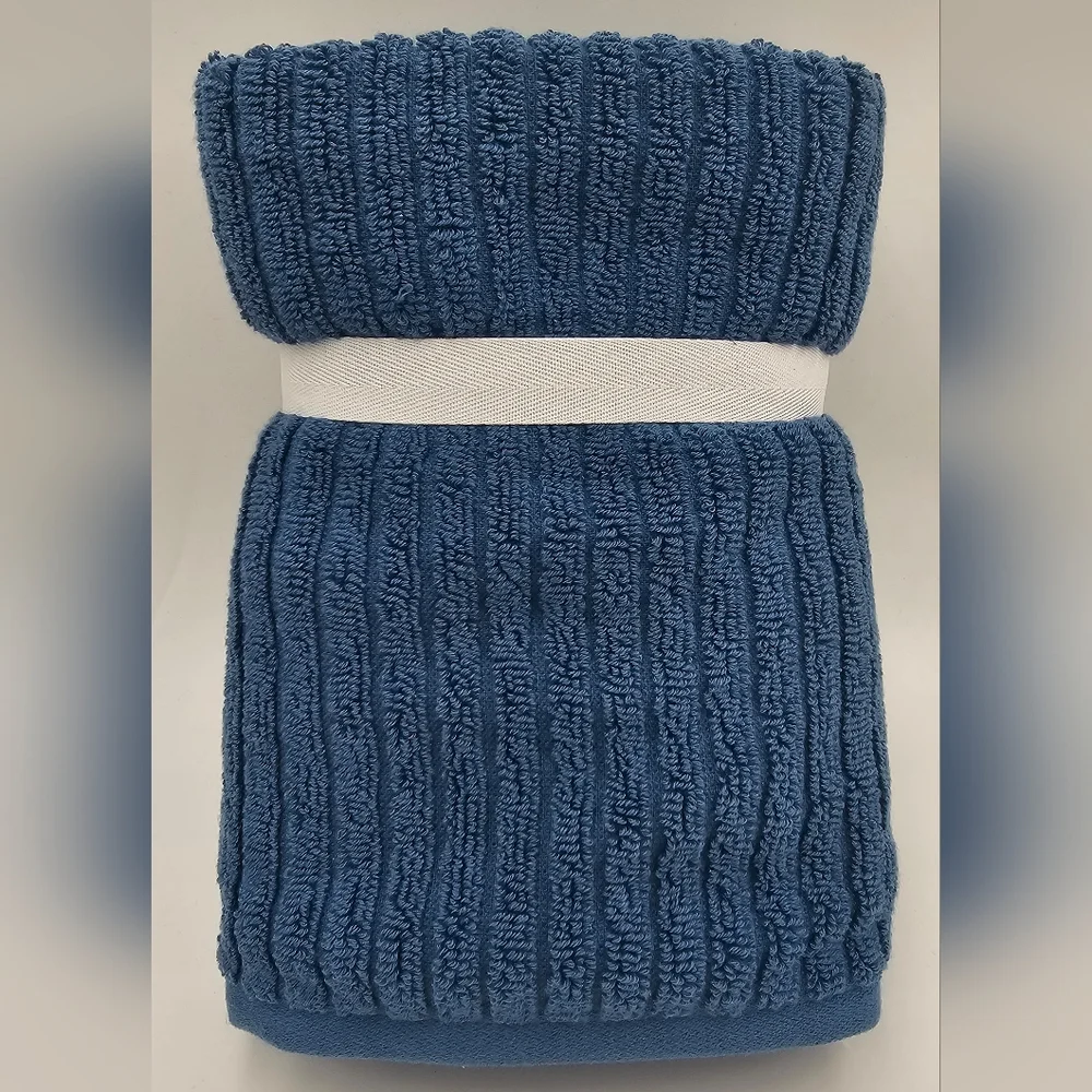 Rachel Zoe 2 Piece 100% Cotton Hand Towel Set Blue White Striped OEKO TEX